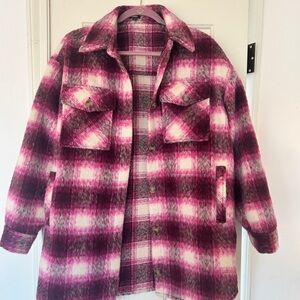 Express Plaid Collar Jacket Buffalo Check Pink Purple White  Teddy Winter Small